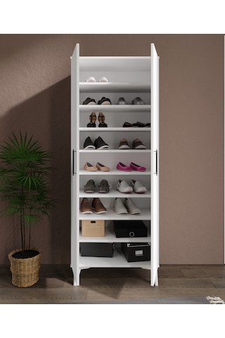 Rosepal Mobilya Rüya 9 Raflı 2 Kapaklı Beyaz Ayakkabılık Beyaz