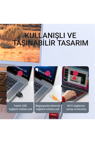 Veggieg Usb 2.0 To 100mbps Ethernet Çevirici Ve 3 Portlu Usb Hub Çoklayıcı