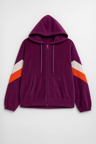 Markapia Kadın Fermuarlı Kapüşonlu Cepli Polar Sweatshirt Mor