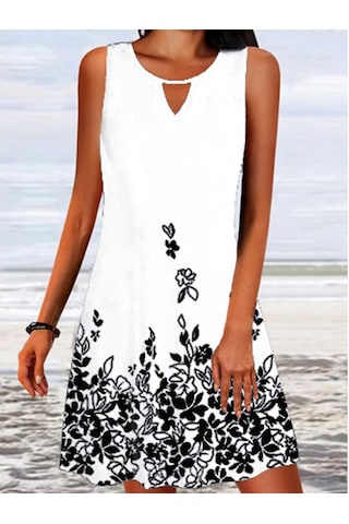 Yaz Kadın Etek Bol Baskı Uzun Kollu Tasarım Sense Çiçek Kolsuz Elbise Beyaz