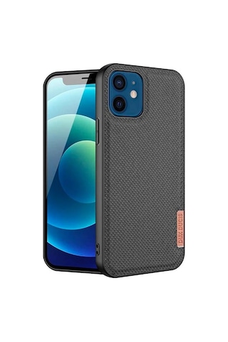 Hepsi Dux Ducis Fino Serisi iPhone Uyumlu 12 -12 Pro 6.1inç Kılıf Premium Dokuma Silikon Kılıf- 5775 Najmaddin Siyah
