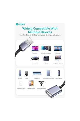 Usb Uzatma Kablosu Dişi Erkek Usb 2.0 Data Şarj Yazıcı Klavye Mouse Uzatıcı Örgülü 3 Metre