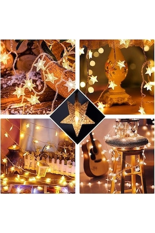 Mobgift 3 Metre Sarı Işık Yıldız Led Dize Dekoratif Aydınlatma Pi Sarı