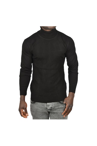 Deepsea Erkek Siyah Slim Fit Baklava Desenli Tam Balıkçı Yaka Boğazlı Triko Balıkçı Yaka Kazak 2505507 Siyah