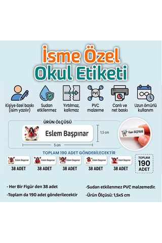 Kapbirhediye Okul Etiketi Isme Özel Kalem Defter Etiketi Uğur Böceği Temalı 190 Adet Çok Renkli