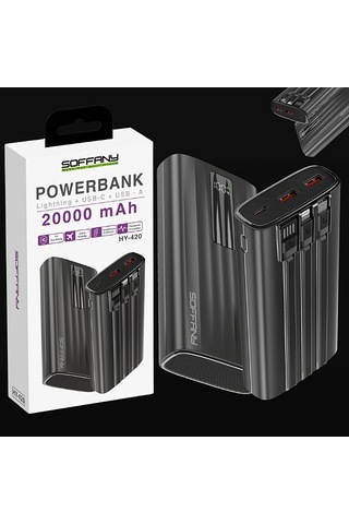 Hy-420 20.000 Mah Powerbank 22.5w Type-c + Lightning + Usb Çıkı Siyah