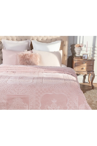 Madame Coco Rochelle Vizon Emboss Battaniye 1kbatc0436çift Kişilik-pudra Vizon