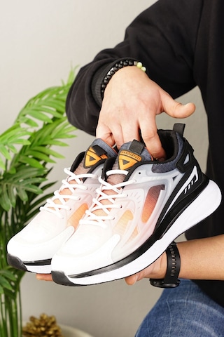 Günlük Erkek Sneaker Fileli Bağcıklı Kalın Tabanlı Rahat Spor Ayakkabı 4267 Siyah-beyaz-oranj