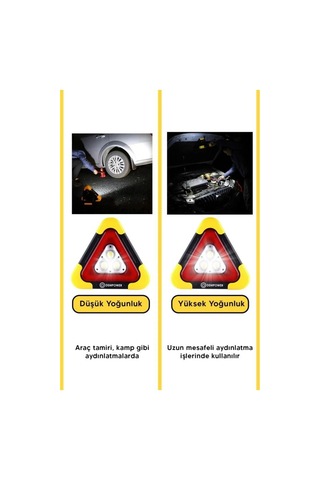 Premium Güneş Enerjili Güçlü Işık 3 Ledli Solar Üçgen Refluj Reflektör Acil Durum Uyarı Lambası