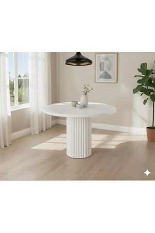 Verona Doğal Ahşap Yuvarlak Yemek Masası Takımı 4 Kişilik Modern Scandinavian Stil Beyaz Antrasit