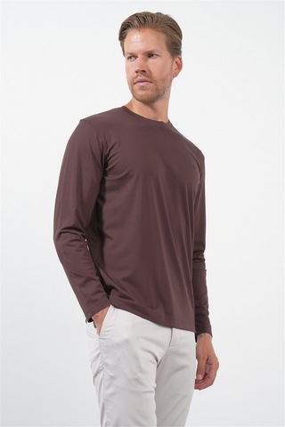 İmza Kahverengi Bisiklet Yaka Uzun Kol Örme Standart Fit Esnek Sweatshirt 1013260150