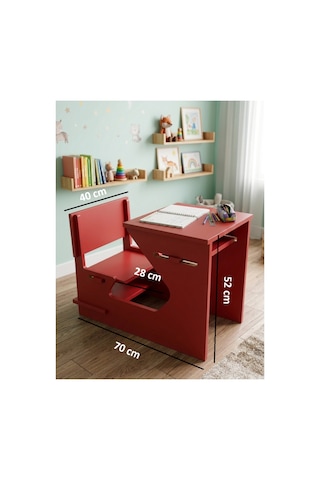 Ergonomik Ahşap Çocuk Çalışma Masası Ve Sandalyesi Seti, Aktivite, Oyun Ve Okuma Masası Seti, Montessori Ahşap Çocuk Aktivite Masası Ve Sandalyesi Kırmızı