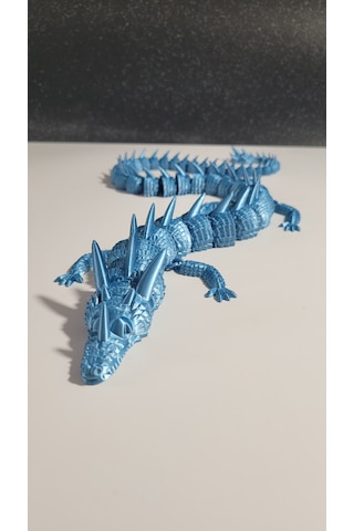 55 Cm 3d Baskı Mavi Ejderha Figürü Hareketli Eklemli Dragon Metalik Görünümlü Dekoratif Masaüstü Süs Koleksiyonluk Hediyelik