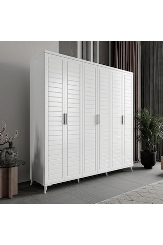 Rodos 6 Kapaklı Komple Mdf Beyaz Gardırop
