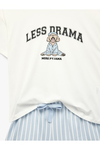Koton Pamuklu Kısa Kollu Baskılı Şortlu Pijama Takımı Mavi Çizgili 6slk40149mk