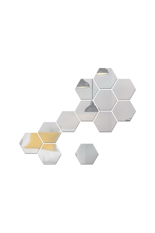 Dianziye 12 Adet Silver Akrilik Hexagon Yansıma Duvar Sticker, Dıy Ev Dekorasyonu, Çocuk Odası/yatak Odası/banyo Uygun, Kolay Kurulum, 20x17x10cm Çok Renkli