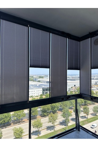 Blind-x Antrasit Plise Katlanır Cam Balkon Perdesi, Ofis Perdesi, Mutfak Perdesi, Salon Perdesi