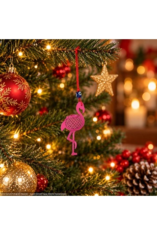 Yılbaşı Süsü Pembe Flamingo Figürlü Yılbaşı Ağacı Süsü Nazar Boncuklu Dekoratif Asma Süs 7 Cm