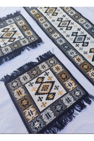 Oto Koltuk Üstü Kilim 45x50cm 50x130cm Gri&siyah&kahve 3'lü Set