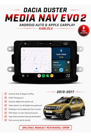 Dacia Duster Uyumlu 2013-2017 Medianav Evo 2 Multimedya Navigasyon Carplay / Android Auto 1.0.15 Versiyon 7"