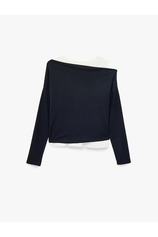 Koton Slim Fit Viskon Karışımlı Asimetrik Yaka Uzun Kollu Katmanlı Tişört Lacivert 7wal10346ık