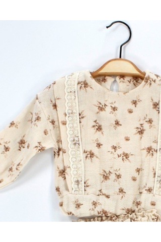 Babyhola Dantel Detaylı Çiçek Desenli Müslin Bayramlık Kız Bebek Takım Üst Ve Pantolon İkili Set 2009 Bej