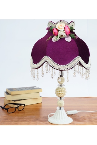 Mürdüm Kadife 3d Çiçek Dekorlu Gece Lambası Abajur 50x30cm Ab0025p