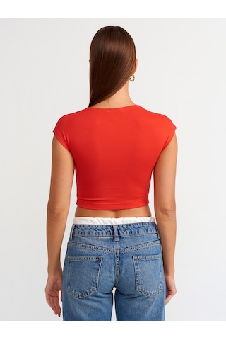 Dilvin Pamuk Ve Modal Karışımlı Crop Top Kırmızı Koyu Kırmızı