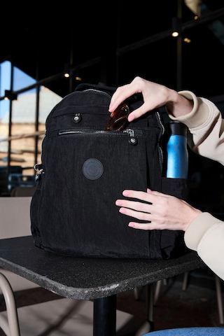 Sanmorris Unisex Suya Dayanıklı Krinkıl Kumaş Çok Gözlü Siyah Laptop Okul Ve Sırt Çantası Siyah