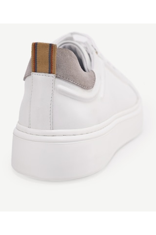 Yargıcı Silikon Kabartmanlı Deri Bağlı Sneakers Beyaz