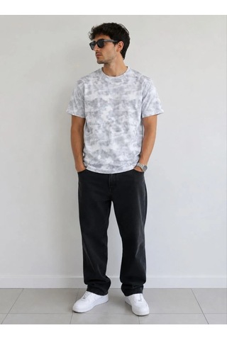 Tarz Yeri Erkek Batik Desenli Tişört Bisiklet Yaka Kısa Kol Regular Fit T-shirt - Gri
