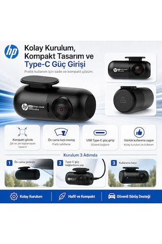 Hp F480u Plus 2k Wdr, Hd Araçiçi Kamera, G Sensörlü, Wi-fi Destekli Resmi Distribütör li