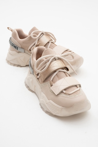 Luvishoes Luvi Shoes Lulen Bej Rose Sim Yazılı Cırtlı Kadın Spor Sneakers Bej