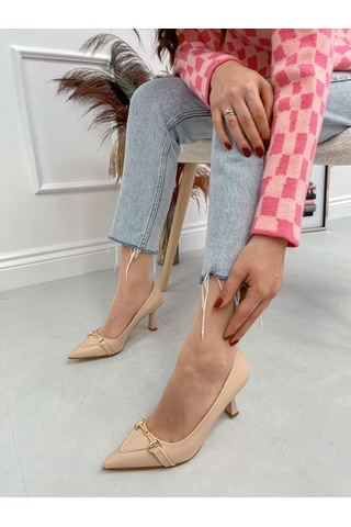 Ervanın Butiği Bej Cilt Mosscross Toka Detay Kadın Stiletto-3913