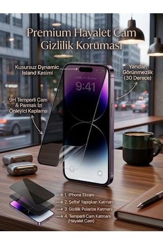 Iphone 14 Pro Max Uyumlu Ekran Koruyucu Hayalet Cam