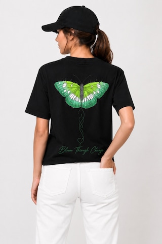 Bayloranzzo Love Of Butterfly %100 Pamuk Heavy Cotton Premium Kalite Kadın Tişört Siyah