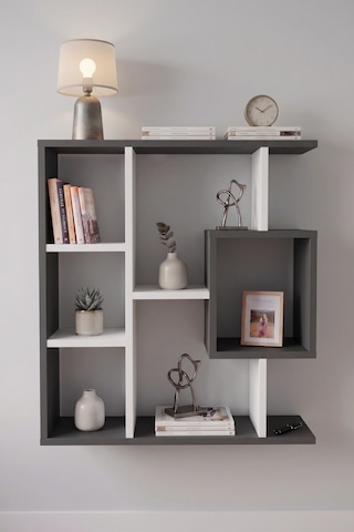 Reyo Enda Home Yegane Duvar Rafı, Duvar Kitaplığı, Dekoratif Kitaplık, Modern Kitaplık Beyaz - Antrasit