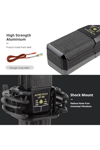 Springsun Profesyonel Büyük Zarf Kondansatör Mikrofon - Kaliteli Ses Kaydı, Gaming Ve Canlı Yayın İçin, Şok Emici Ve Kablolu