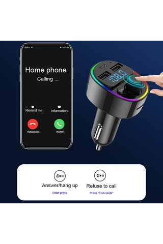 Geeroyoo Çift Usb Portlu, Kablosuz Fm Vericili, 7 Renk Led Işıklı, Bt 5.0 Destekli Araç Mp3 Çalar Ve Şarj Cihazı