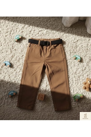 Nanica Kids Minibohe Kemerli Çocuk Kanvas Pantolon Kahve Kahverengi