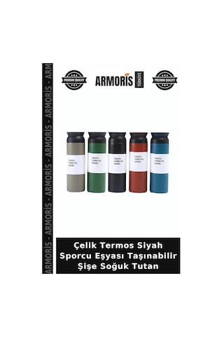 Çelik Termos Siyah Sporcu Eşyası Taşınabilir Şişe Soğuk Tutan Çok Renkli