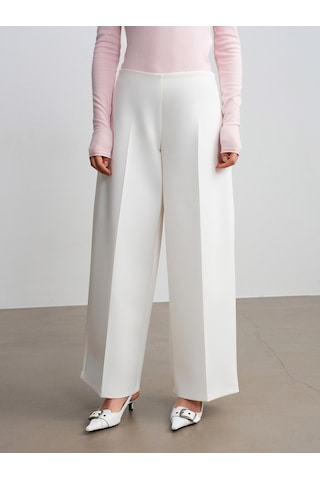 Dilvin 72654 Volanlı Geniş Paça Pantolon-beyaz Beyaz