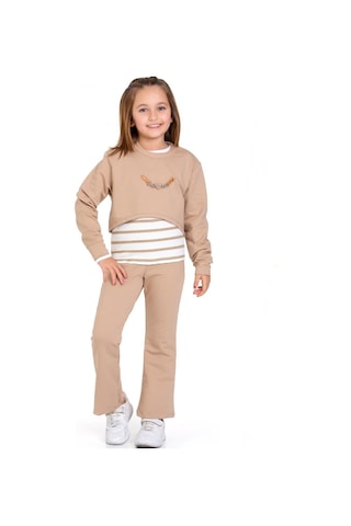 Kız Çocuk 3'lü Takım Pantolon+bluz+t-shirt 12125 Vizon