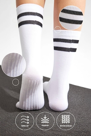 Bambu Kadın Beyaz Kaydırmaz Taban Silikon Baskı Yoga Fitness Pilates Bale Dans Tenis Çorabı Çok Renkli