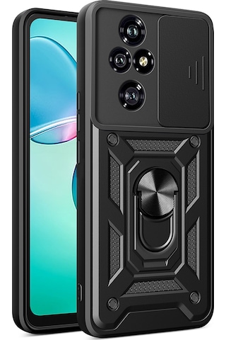 Honor 200 Pro Uyumlu Kılıf Magnetik Standlı Kamera Korumalı Zore Sürgülü Vega Kapak-siyah Siyah