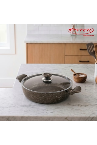 20 Cm Gold Stone Ezme Seri Granit Basık Tencere, Non-stick Pilav Karnıyarık Tencere 1,7 Lt Bakalit Kulplu 30 Cm