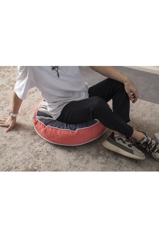 Çizgili Taşınabilir Dekoratif Yuvarlak Yer Minderi Puf, 60x60 Cm