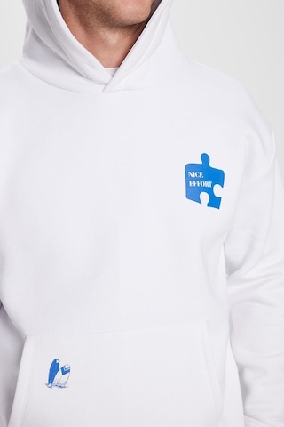 Tudors Unisex Oversize Geniş Kesim Pamuklu Yumuşak Dokulu İçi Polarlı Baskılı Beyaz Kapüşonlu Sweatshirt-32505 Beyaz