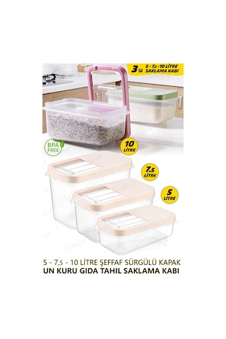 Multibox 3'lü Set Sürgülü Kapak Tahıl Un Kuru Bakliyat Vs. Erzak Saklama Kabı Turuncu
