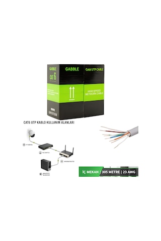 Gabble Cat6 Utp 305 Metre İç Ortam Ethernet Ağ Kablosu 23 Awg Yüksek Hız